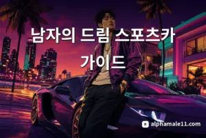 네온 도시에서 슈퍼카 옆에 선 남성