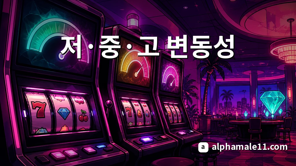 저중고 변동성 게이지가 빛나는 슬롯머신 일러스트