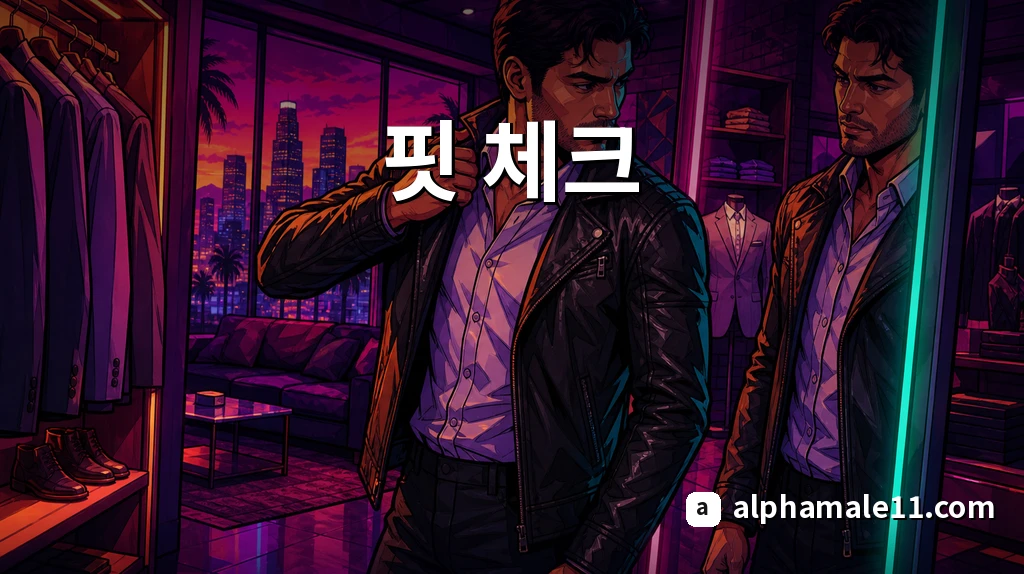 핏 체크 — 부티크 피팅룸에서 어깨선 확인