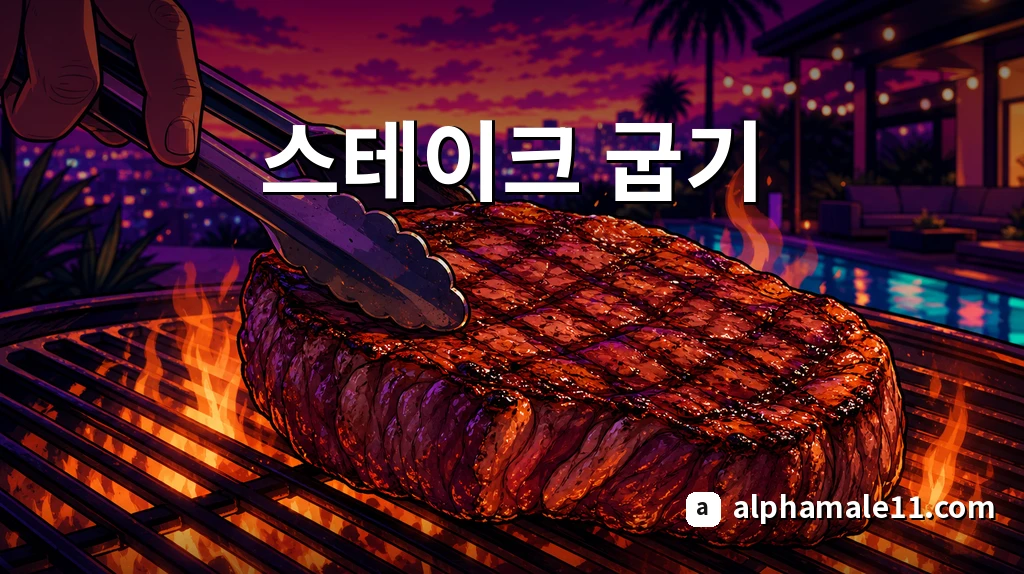 스테이크 굽기 — 네온 조명 아래 그릴 시어링