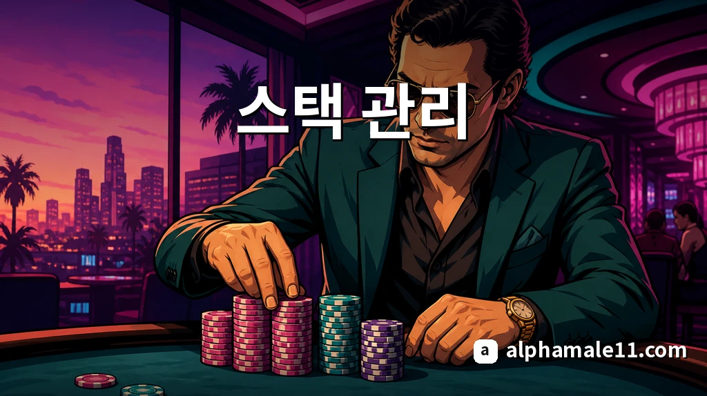 스택 칩을 정리하며 계산하는 플레이어 일러스트