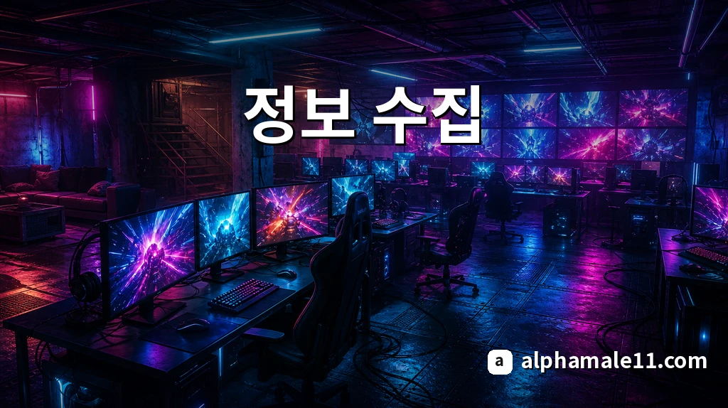 정보 수집을 상징하는 모니터 뱅크 LAN 장면