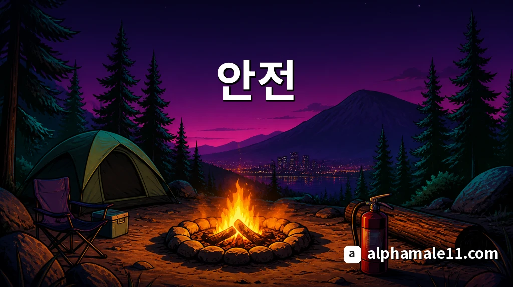 야간 캠프파이어 주변의 안전 수칙 분위기 장면